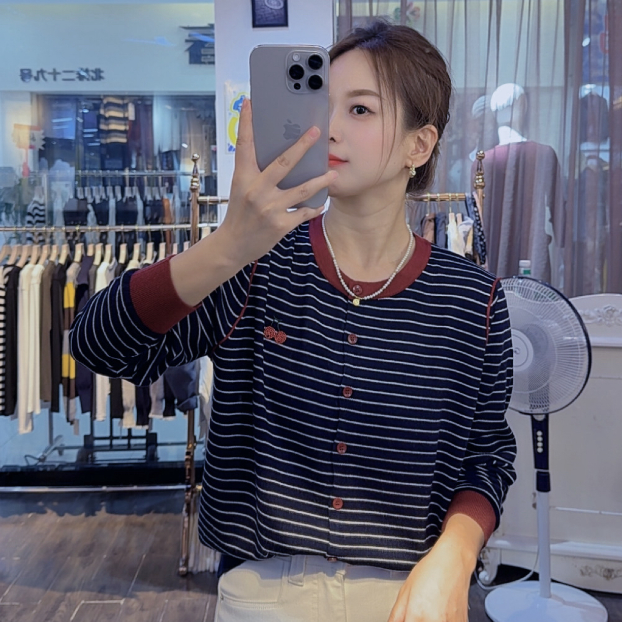 （NO退）条纹休闲百搭毛衫宽松