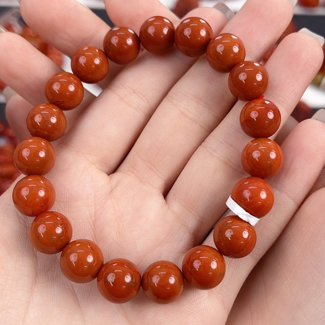 南红玛瑙未镶嵌微瑕柿子红满肉10mm手串