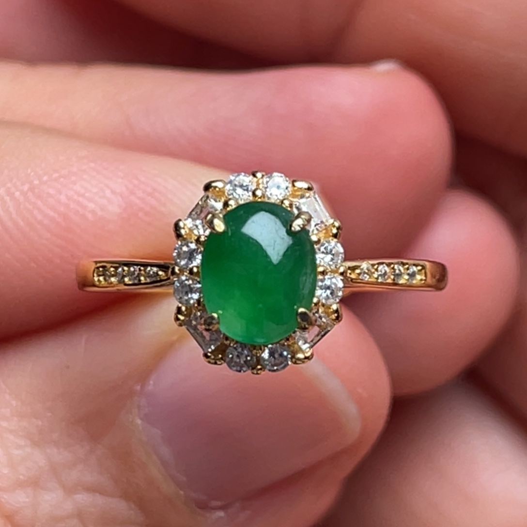 鱼***_翡翠银S925镶嵌戒指纯天然缅甸翡翠A货