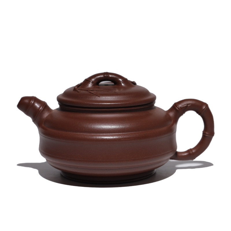 大吉羊 宜兴紫砂壶茶壶 原矿紫泥双线竹鼓280ml