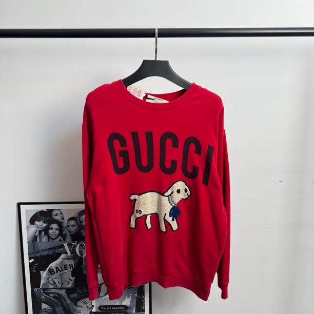 未使用 GUCCI/古驰 红色小羊带钻卫衣/L/全新带吊牌