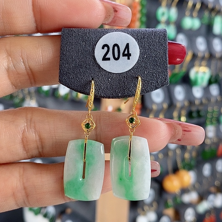 翡翠耳饰18K金镶嵌耳饰