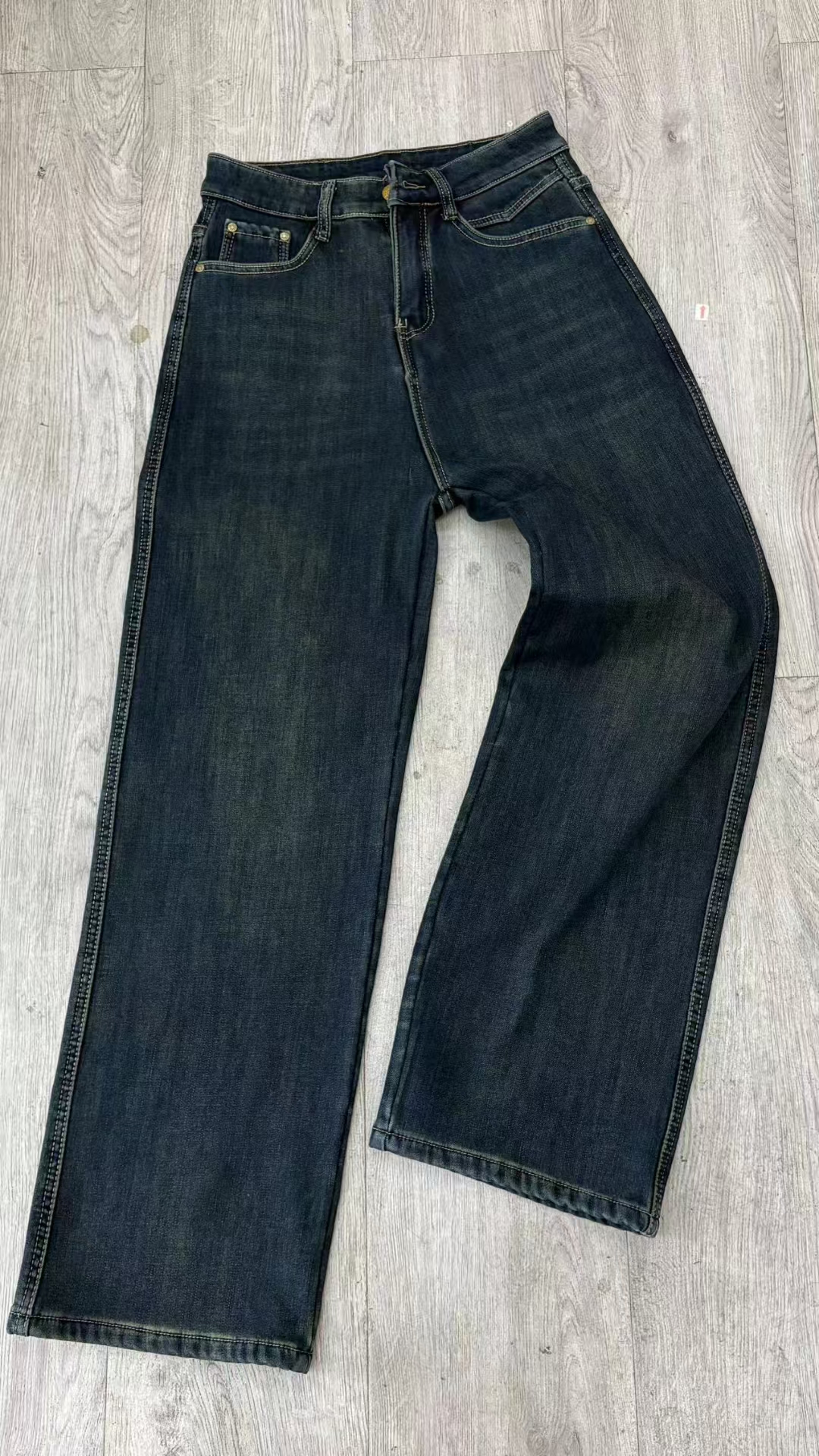 复古蓝加绒加厚直筒牛仔裤女2024秋冬新款高腰显瘦