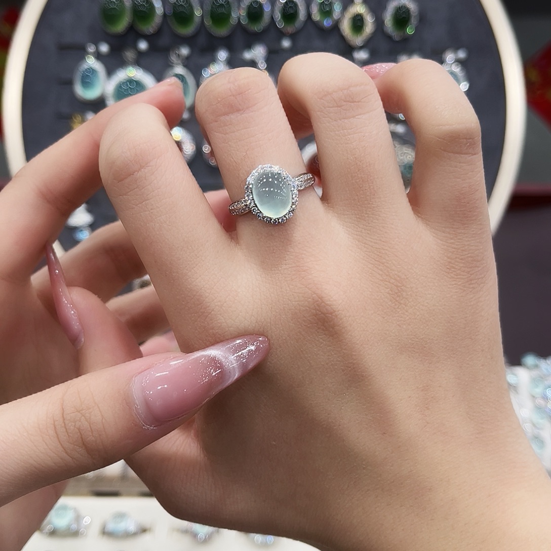 林***u蛇纹石玉银S925镶嵌戒指