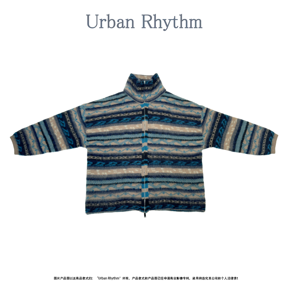 Urban rhythm法罗群岛 羊毛+山羊绒设计感复古冬花色保暖针织外套
