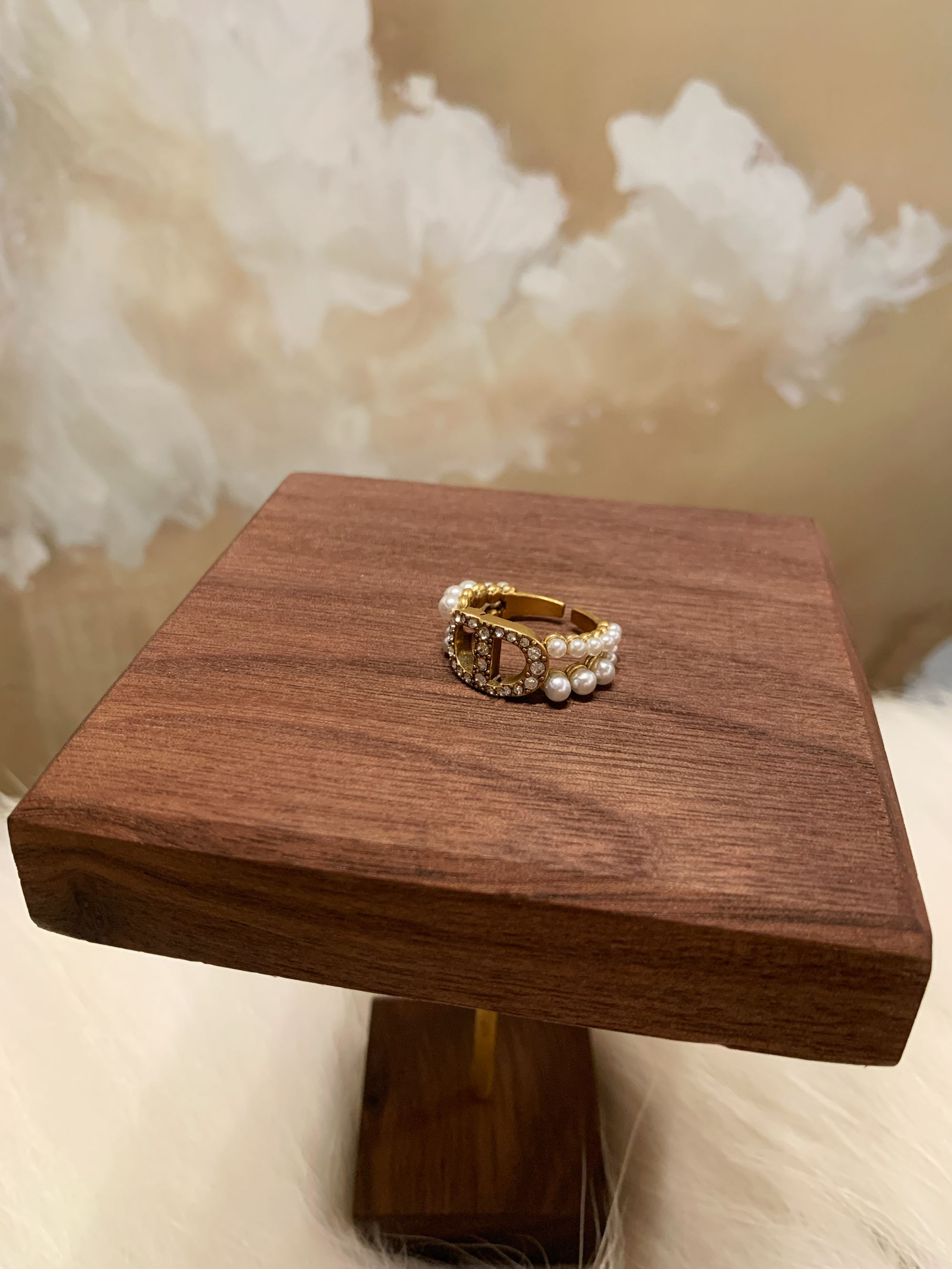 铜合金仿珍珠戒指 古铜金双层珠珠指MZ4460