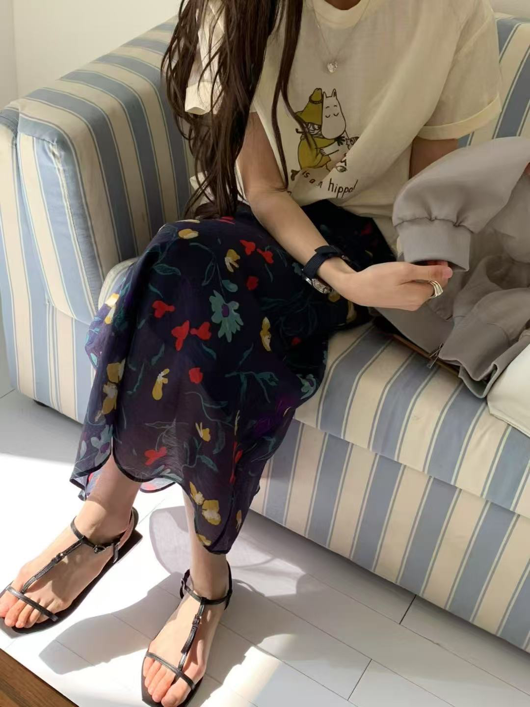 泡菜松紧腰复古薄半裙