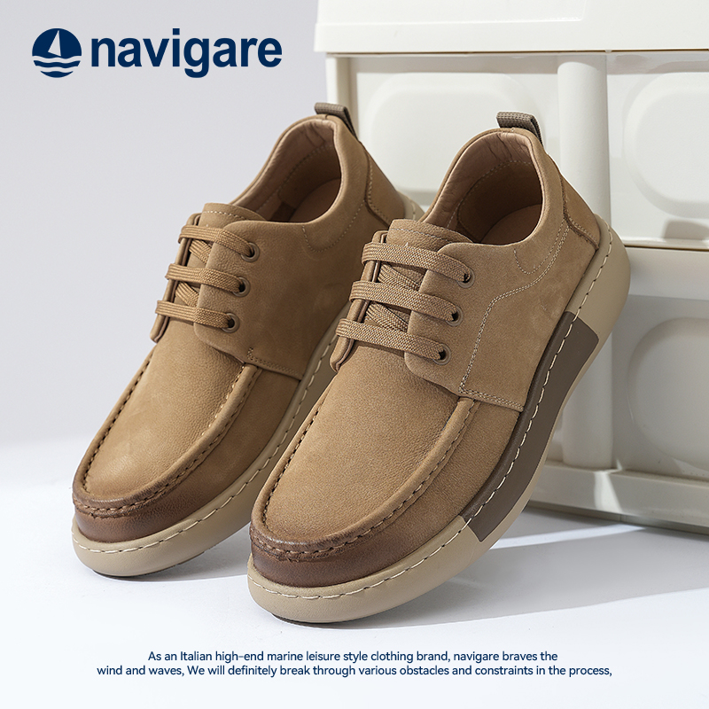 Navigare意大利小帆船真皮男士2024新款春秋厚底乐福休闲皮鞋