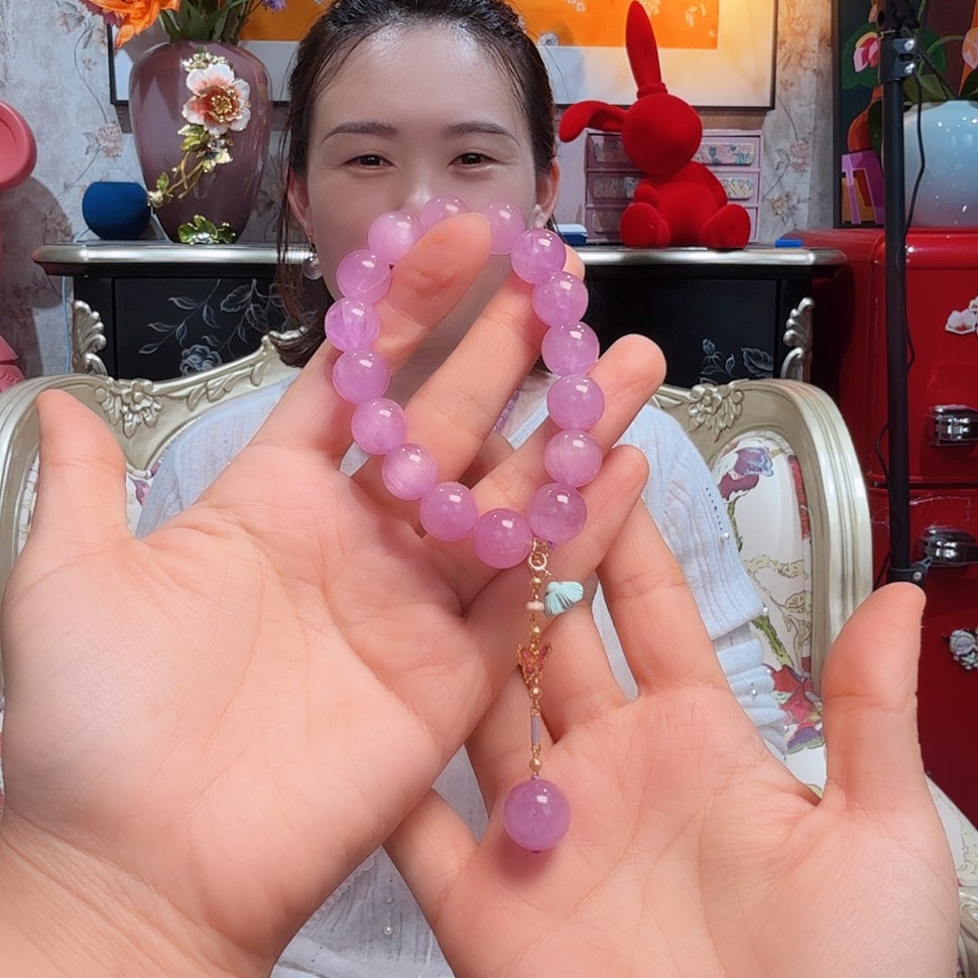 锂辉石手串18K金镶嵌手串