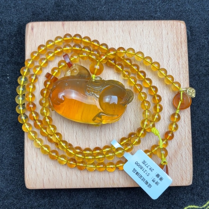 琥珀未镶嵌珠宝奇石金珀马上有钱套链