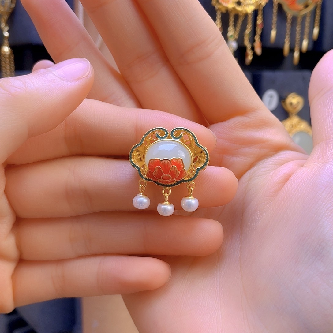 和田玉戒指银S925镀金镶嵌