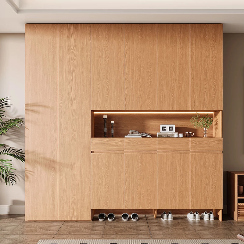 全实木定制进门鞋柜橡木一体靠墙家用入户门口换鞋凳门厅柜收纳柜