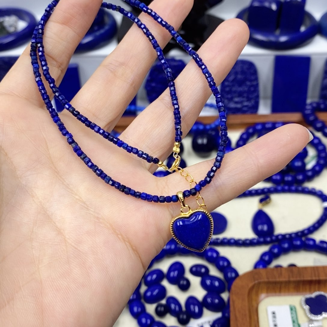 青金石颈饰银S925镀金镶嵌