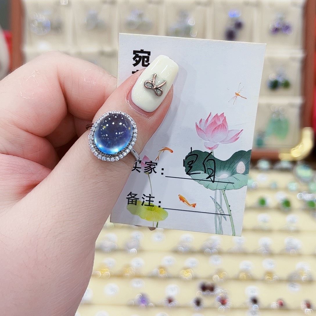 ￴***￴蛇纹石玉银S925镶嵌戒指