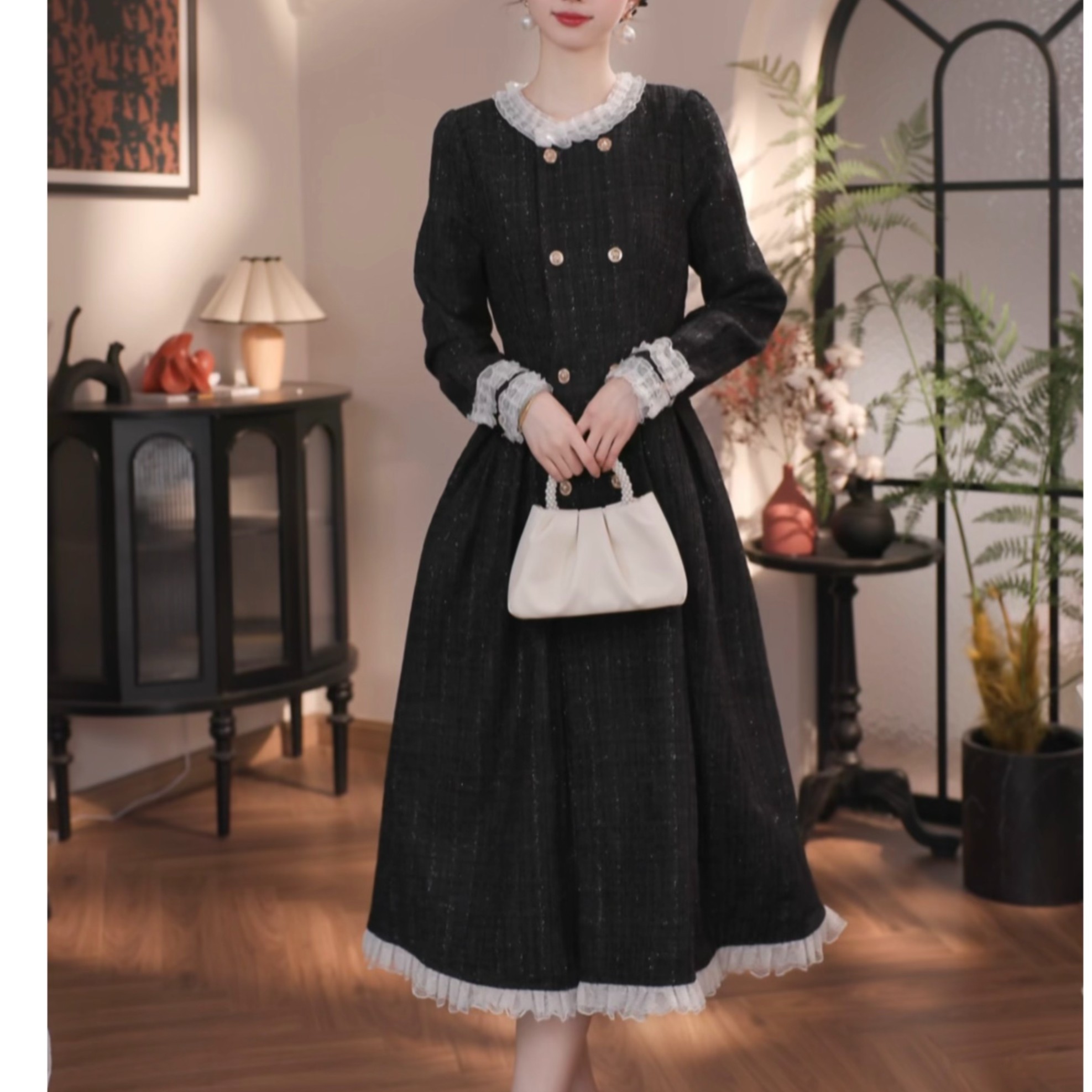 薇宝儿-佳佳【星夜繁花】新款法式拼接小香风收腰显瘦连衣裙-29149K