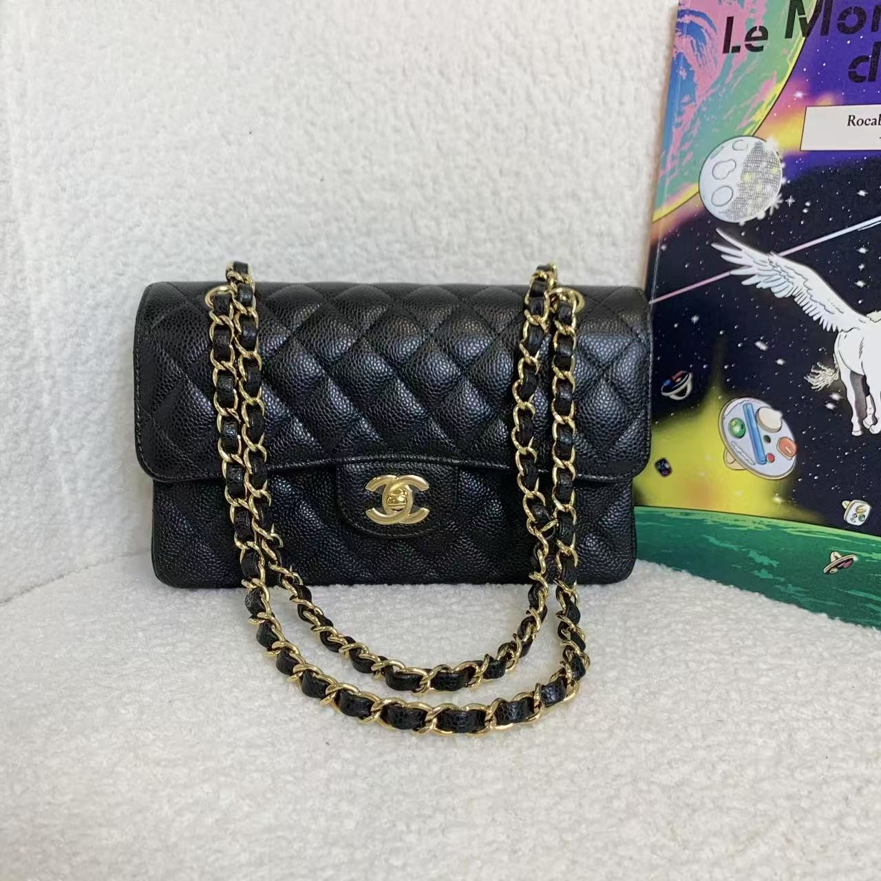 99新 Chanel/香奈儿 壹臻/ 黑金荔枝牛cf小号包 22 芯片 43364620