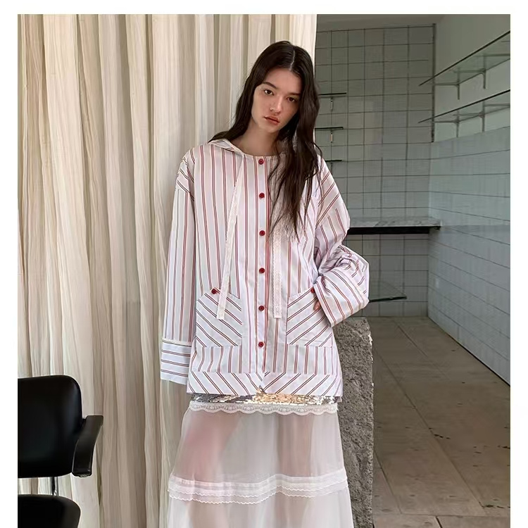 AndAnything倒立大廓形连帽拼接蕾丝宽松经典独特个性时尚衬衫