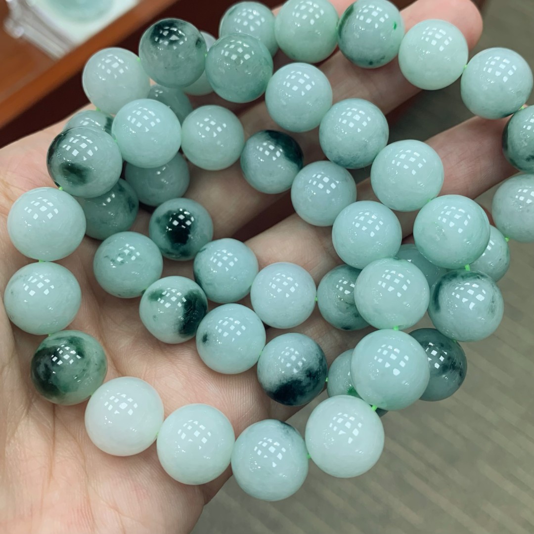 BAQIZHUBAO/八七珠宝天然翡翠飘花圆珠手串 多样性发一件