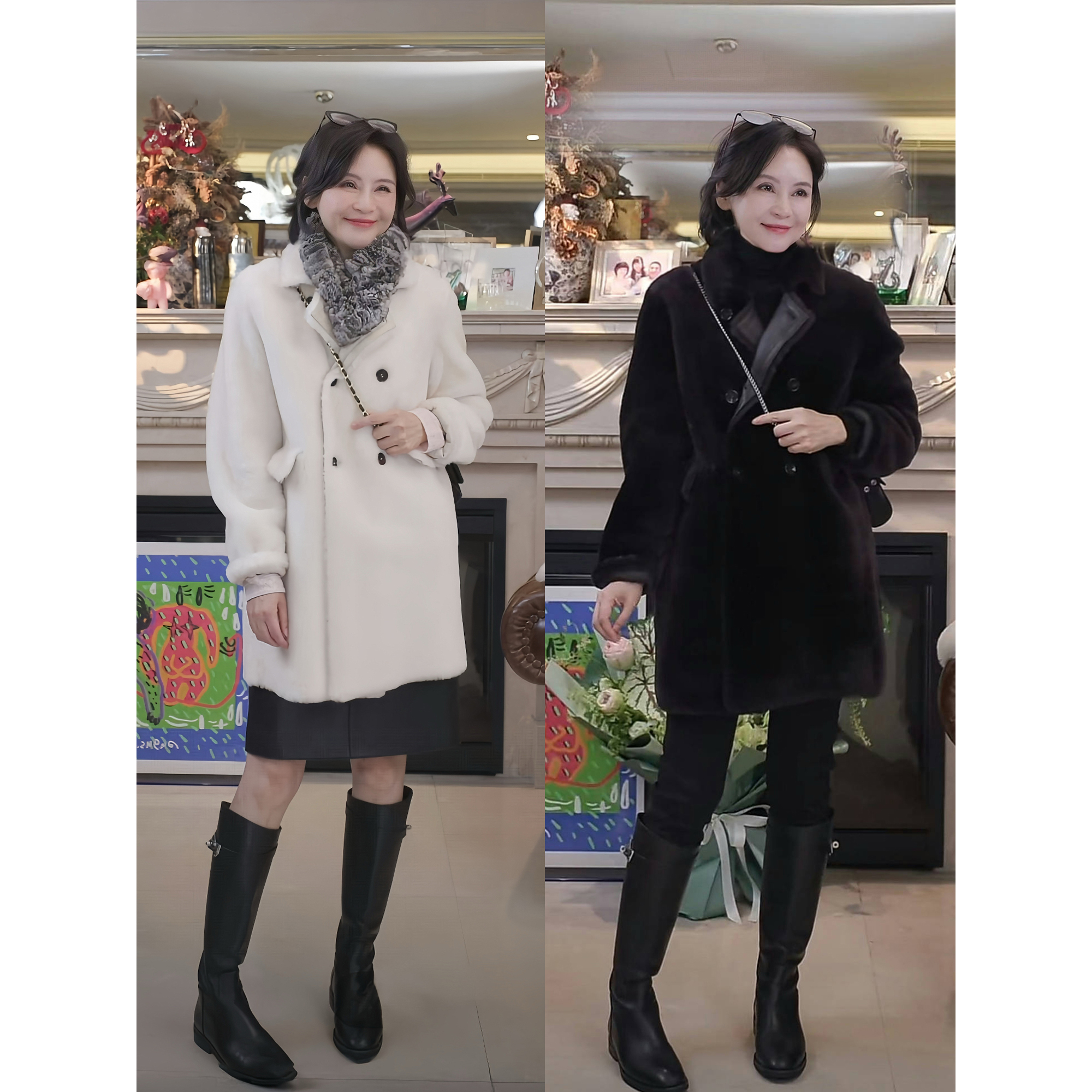 我是摩羯 财阀千金 澳大利亚美利奴皮毛一体秋冬双排扣大衣外套