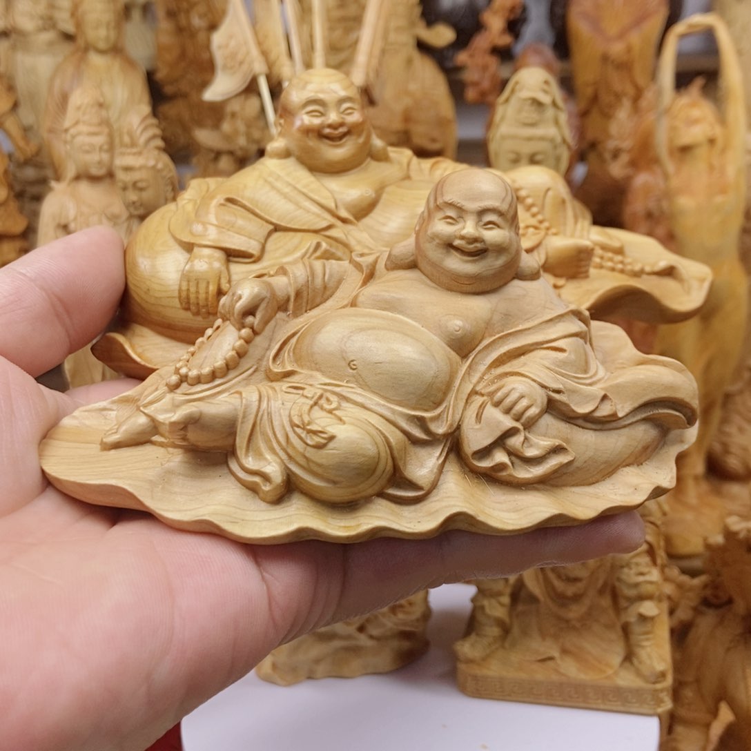 木弥勒佛两尊大小号