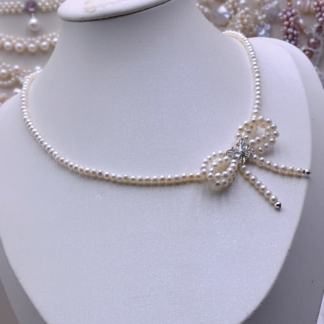 淡水珍珠耳饰银S925镶嵌项链