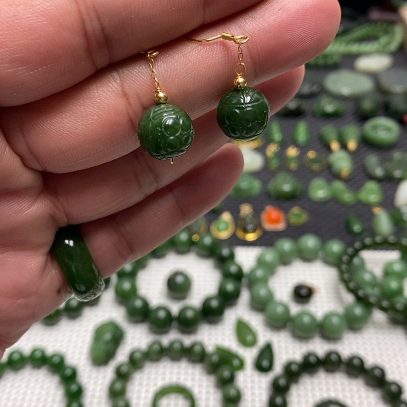 【闪购商品】和田玉（碧玉）耳饰银S925镶嵌