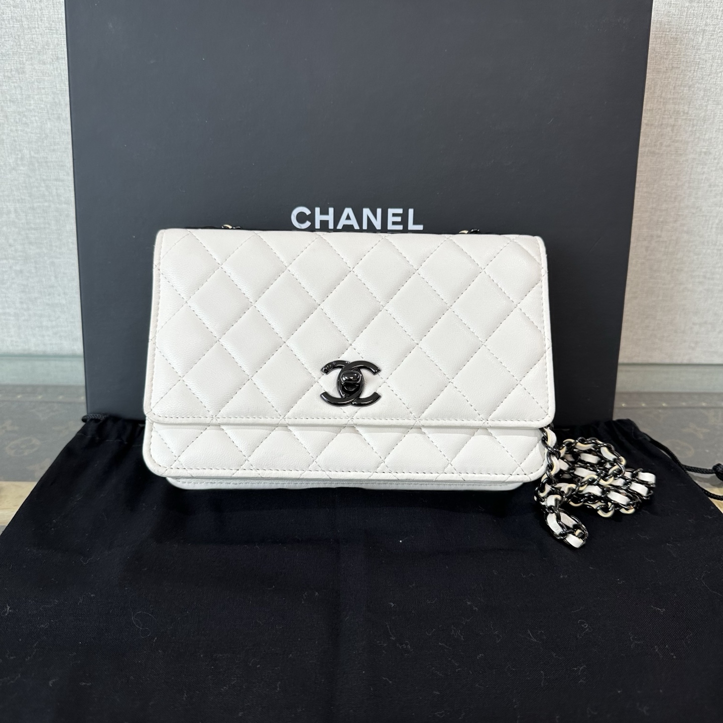 99新 Chanel/香奈儿 黑白拼色trendy cc woc单肩斜挎链条包 08352