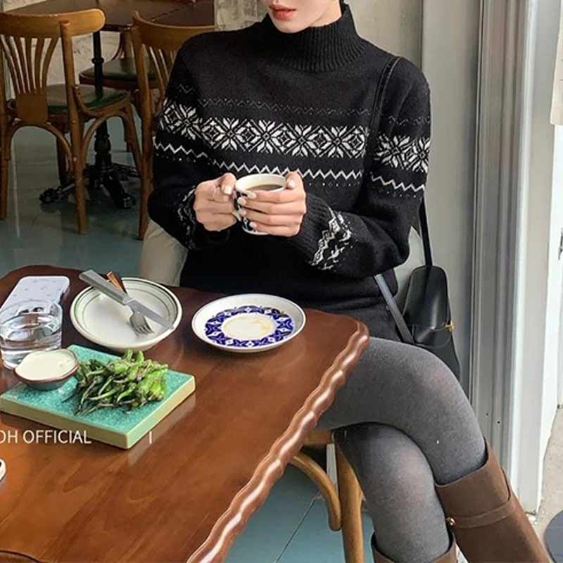 【圣诞预告】冬日服饰北欧费尔岛半高领套头毛衣短裙套装