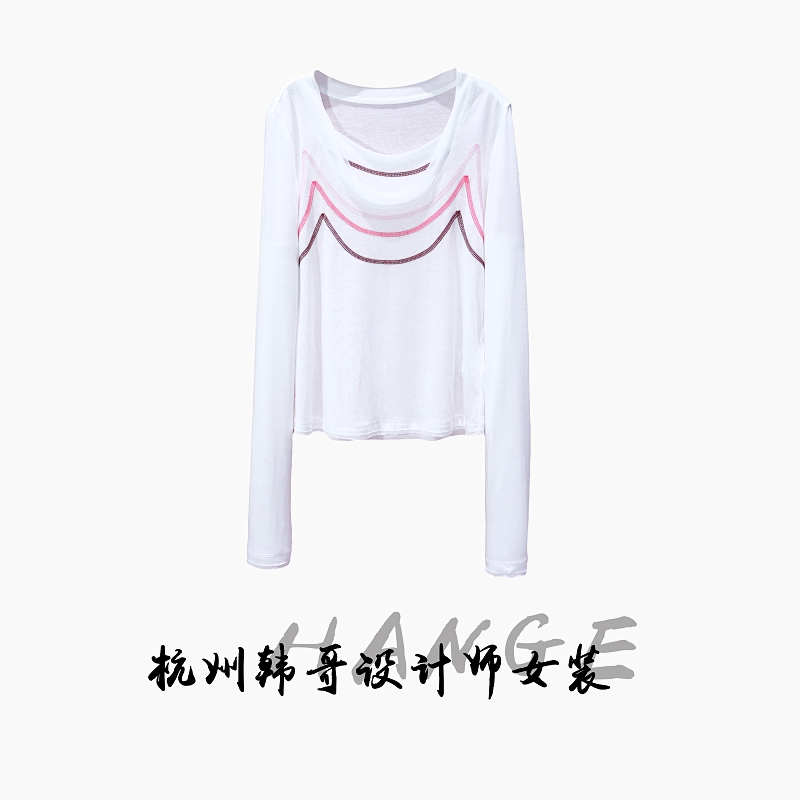 【韩哥女装】2025欧版新品米白色撞色明辑线条时尚高弹皮肤衣8921