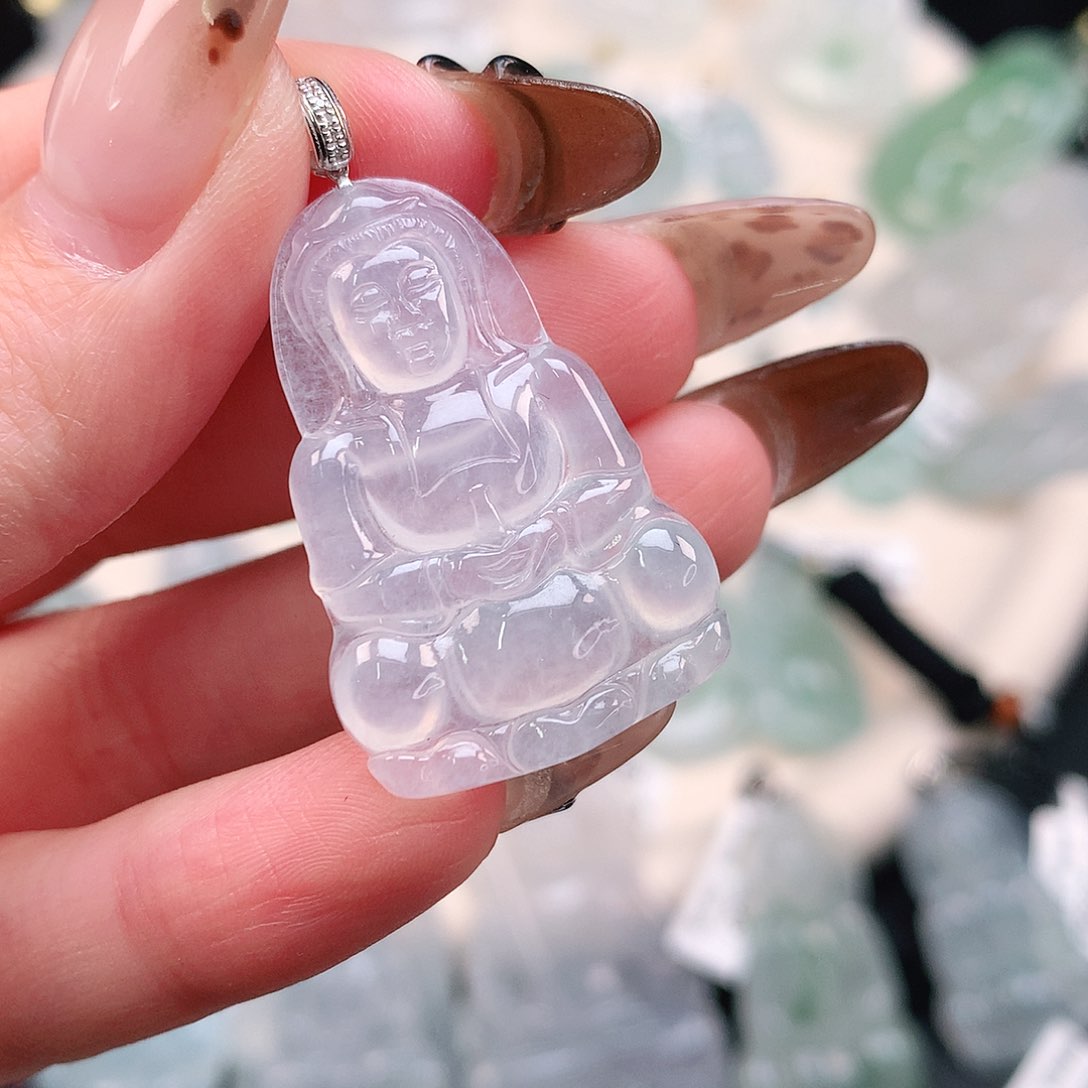 翡翠颈饰18K金镶嵌小观音38、32.5、21.5、4