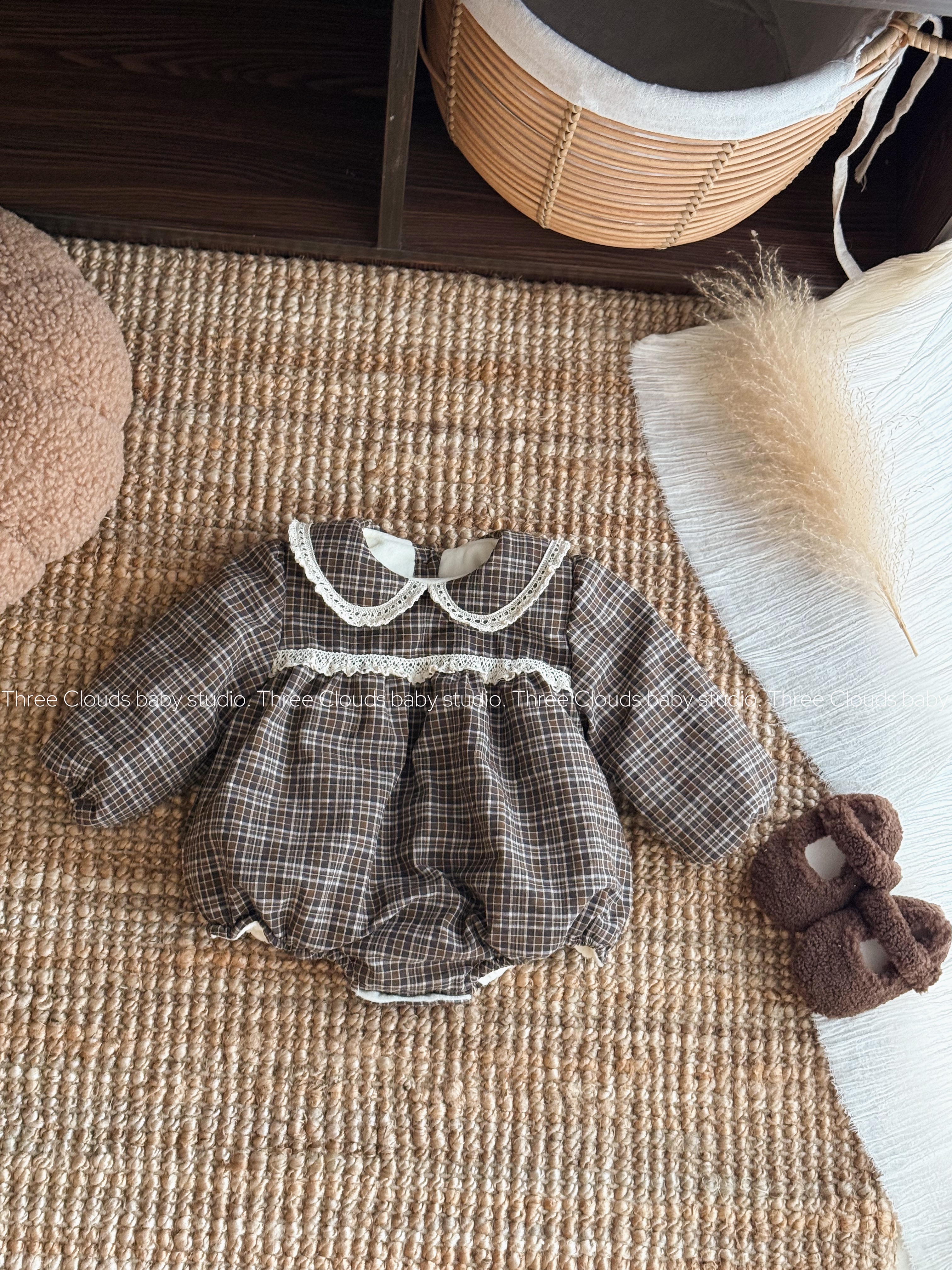 三小朵2771【冬日热可可】婴幼儿宝宝女童秋冬加绒加棉加厚格子哈衣
