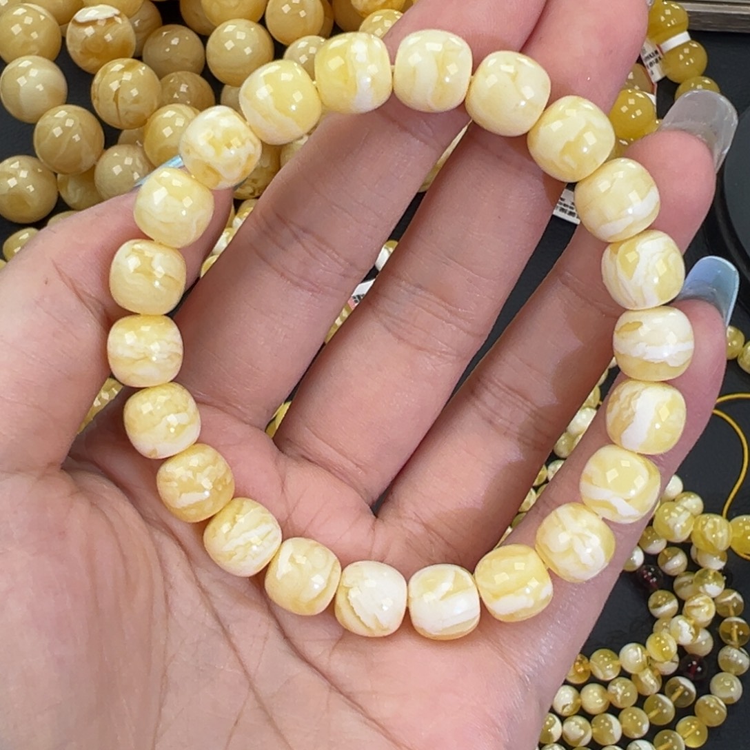 琥珀未镶嵌手链瓷白精工