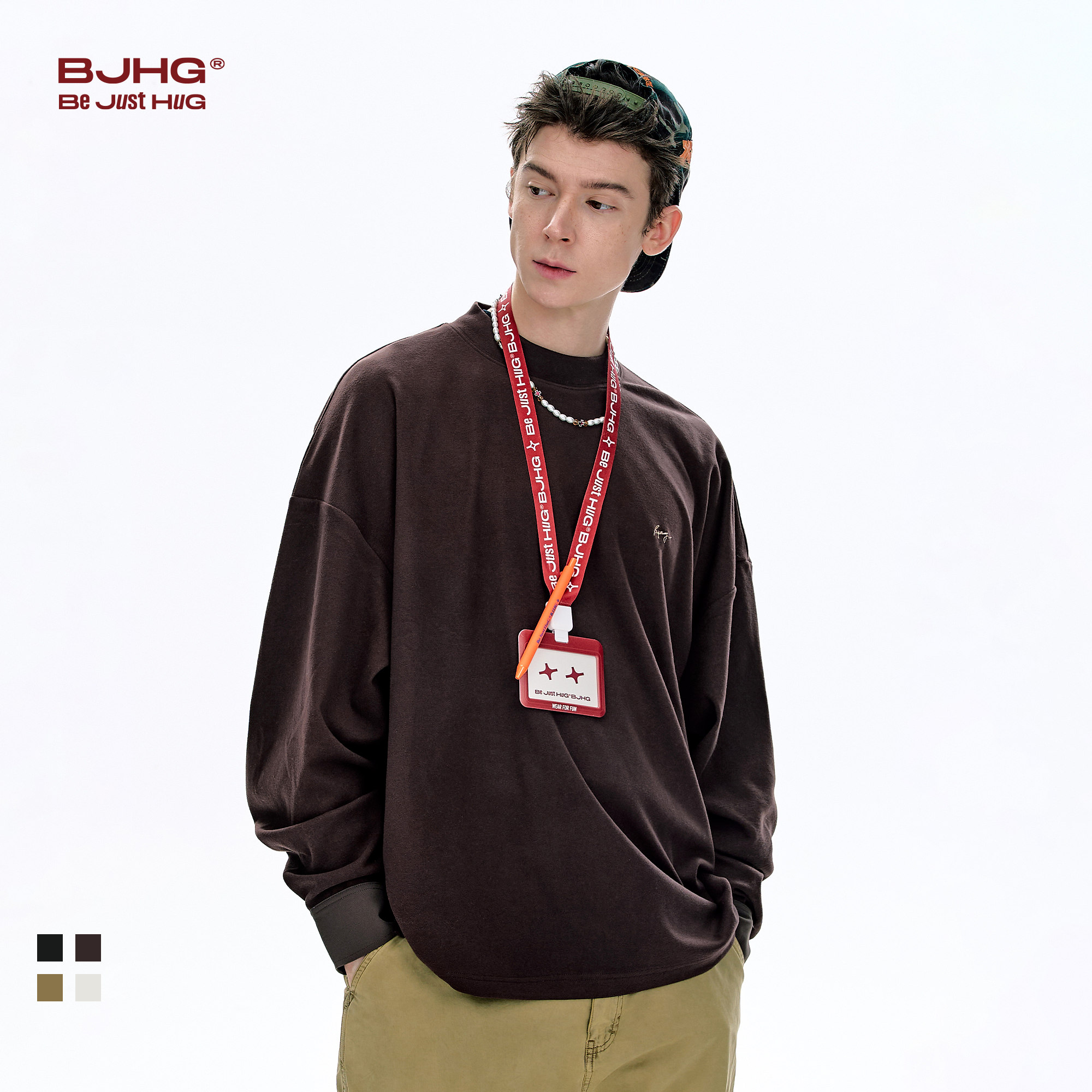 BJHG不计后果 德绒圆领男士长袖T恤秋冬内搭美式宽松打底衫卫衣女