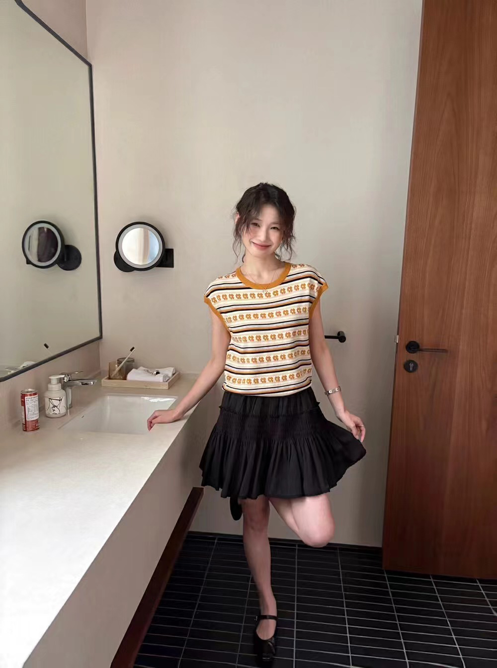 kittin@1532 韩系温柔风百搭提花针织马甲上衣 6-13