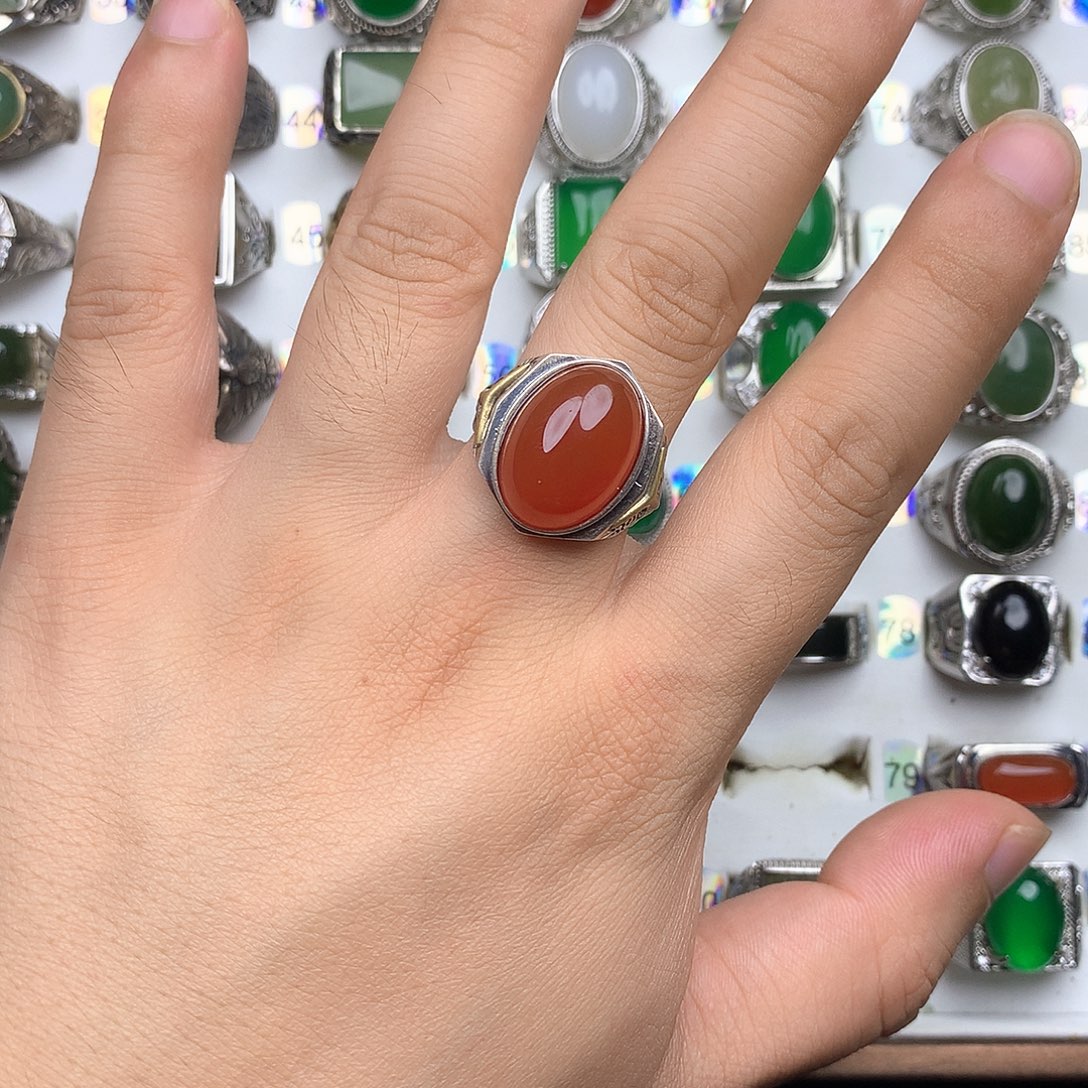 玛瑙/玉髓戒指银S925镶嵌