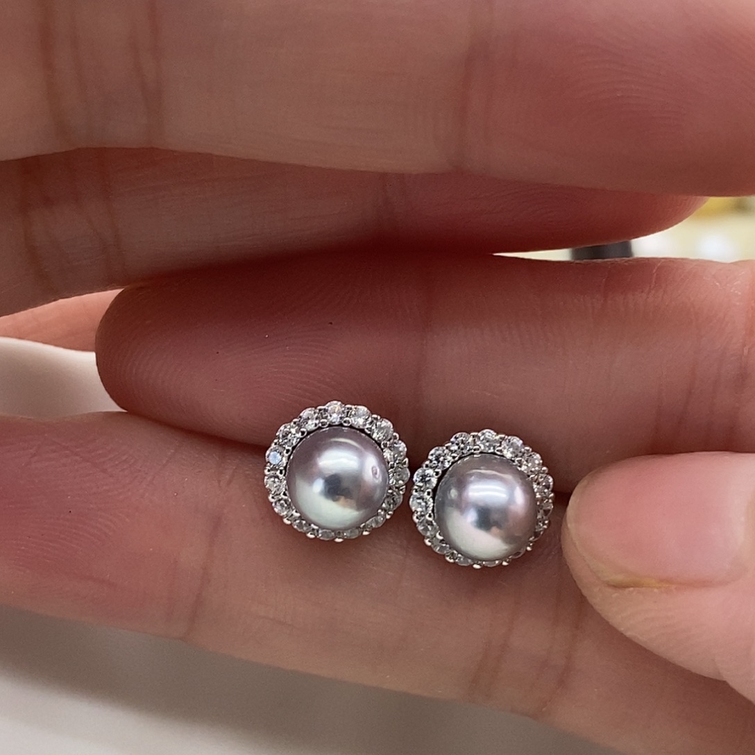 银S925镶嵌海水珍珠耳饰