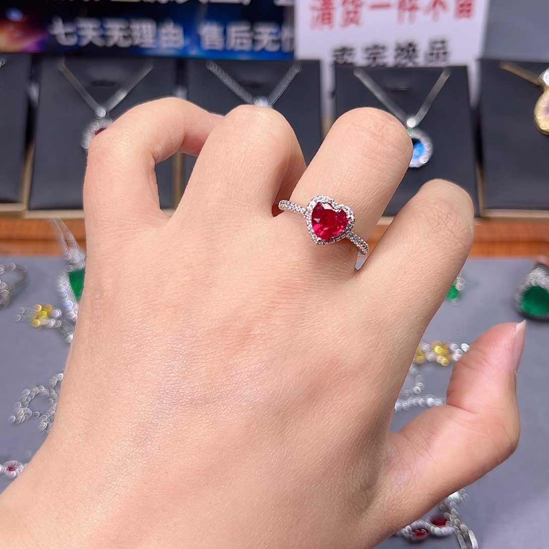 红宝石戒指银S925镶嵌w 83