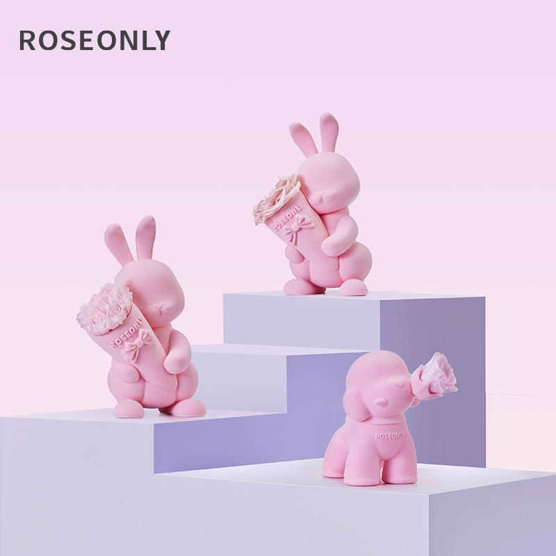 ROSEONLY THE PINK甜心兔守爱狗永生花送闺蜜朋友