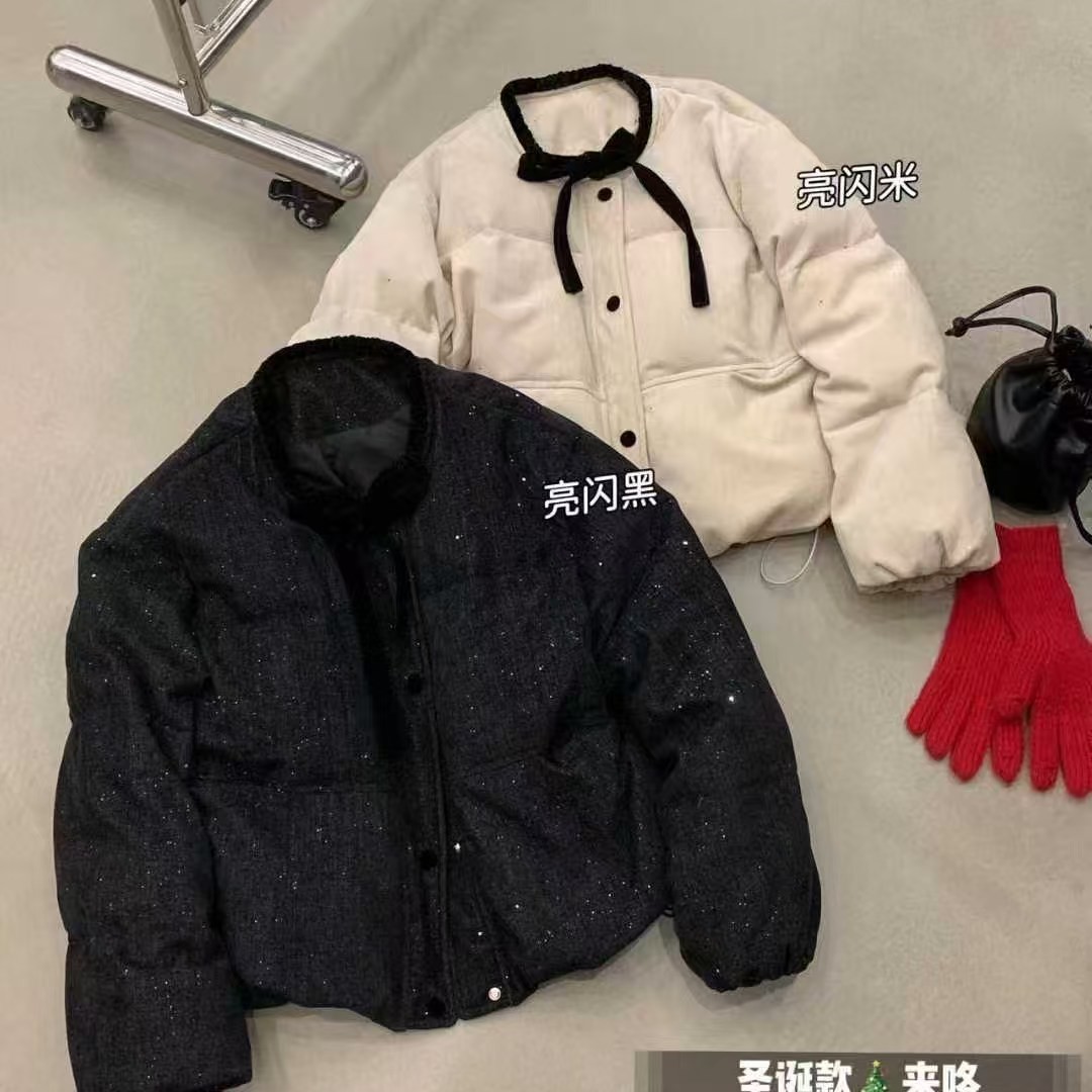 （1068）亮片时尚冬季新款白鸭绒小香风外套