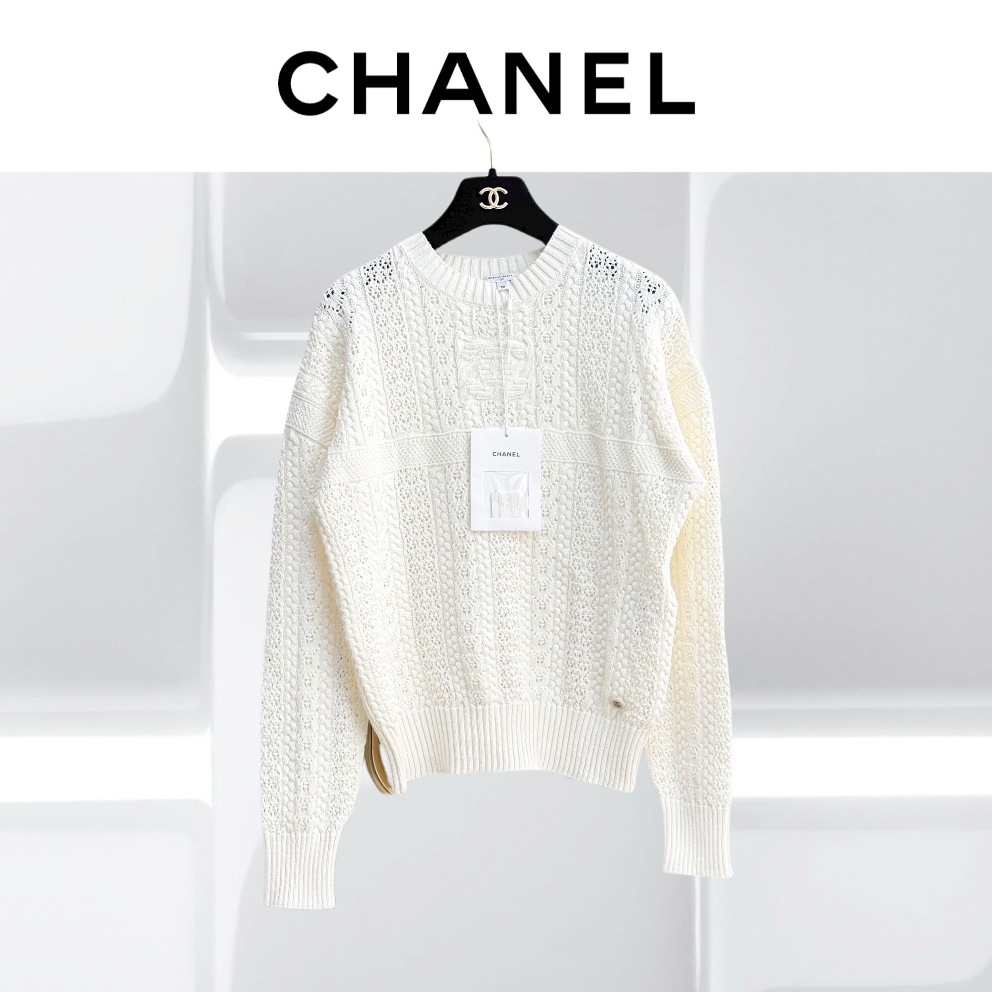 99新 Chanel/香奈儿 36码 白色 镂空 长袖 针织 上衣