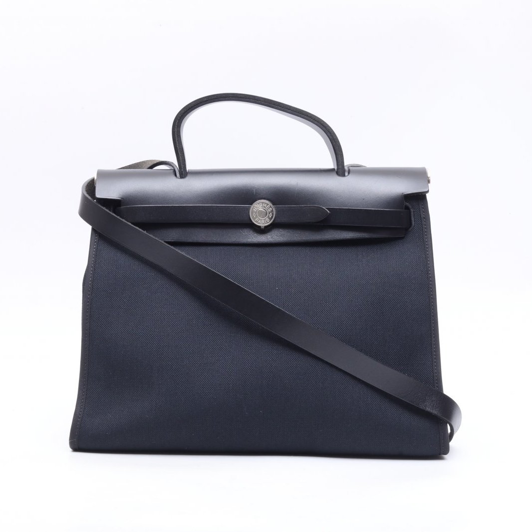 99新 Hermes/爱马仕 小花双双 Herbag 31 黑色 帆布 A刻 包