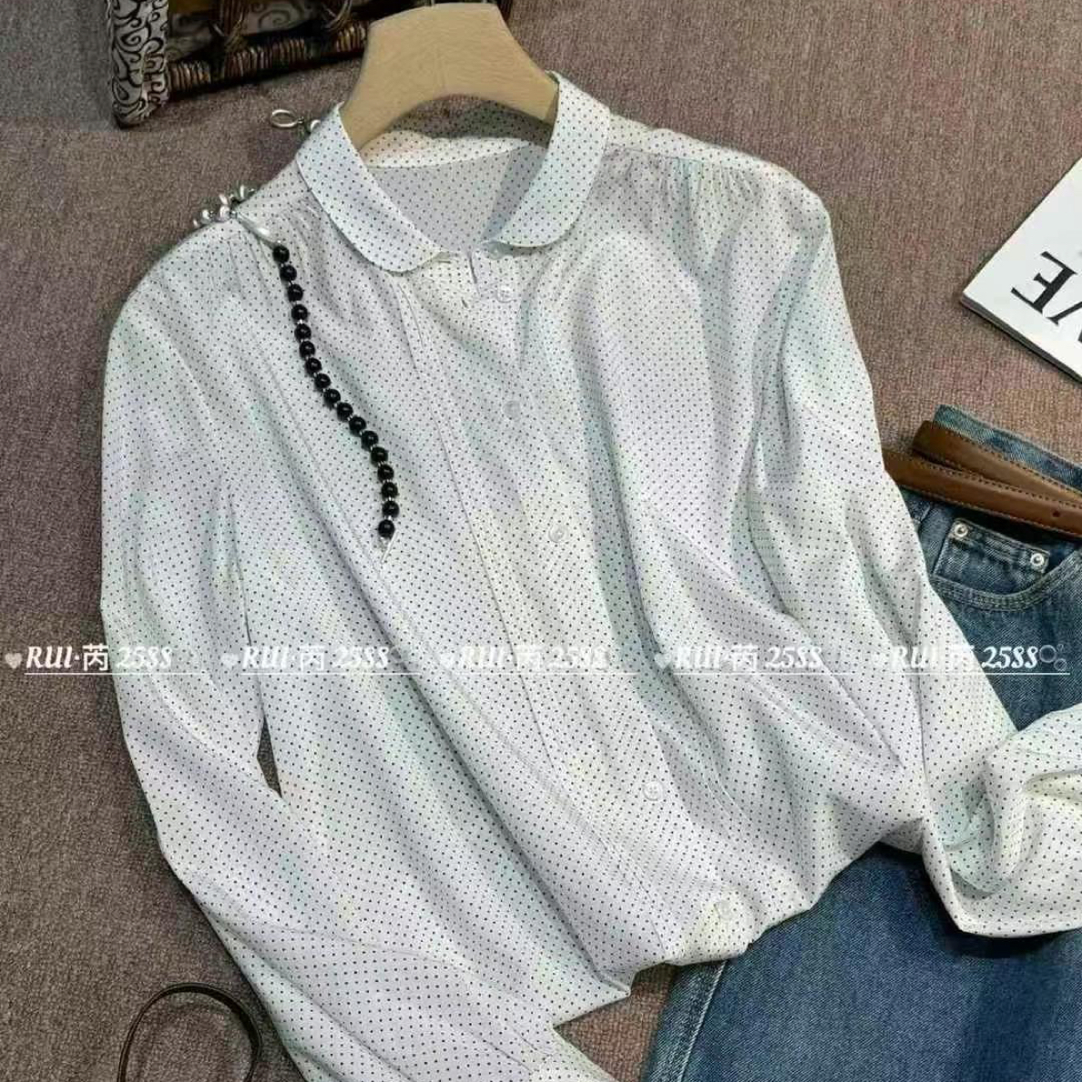 复古风波点法式经典设计真丝衬衫时尚百搭0035