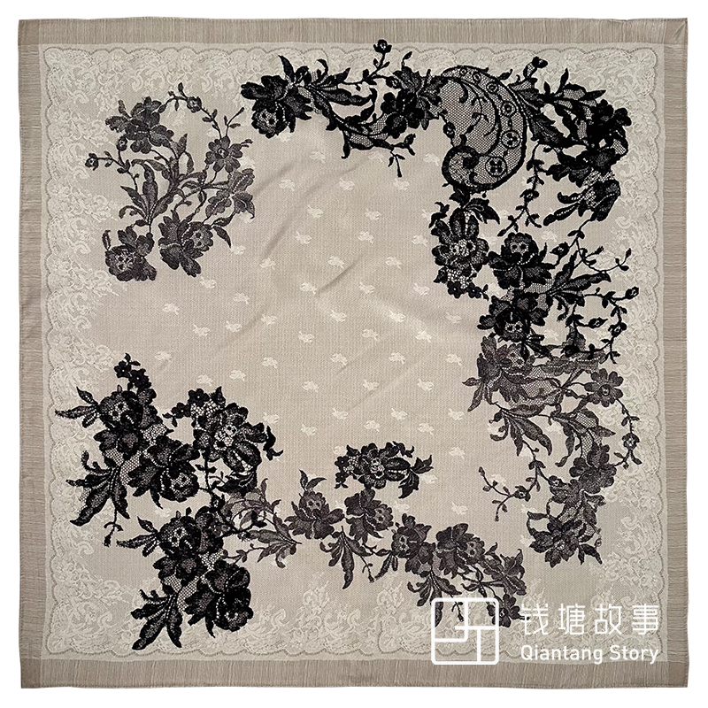 Qiantang Story/钱塘故事真丝双绉-70cm洛可可絮语桑蚕丝丝巾68cm
