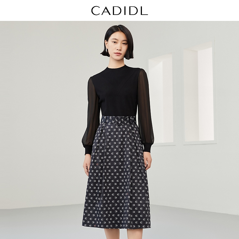 【CADIDL】气质长款印花针织高腰显瘦连衣裙CF04496W0