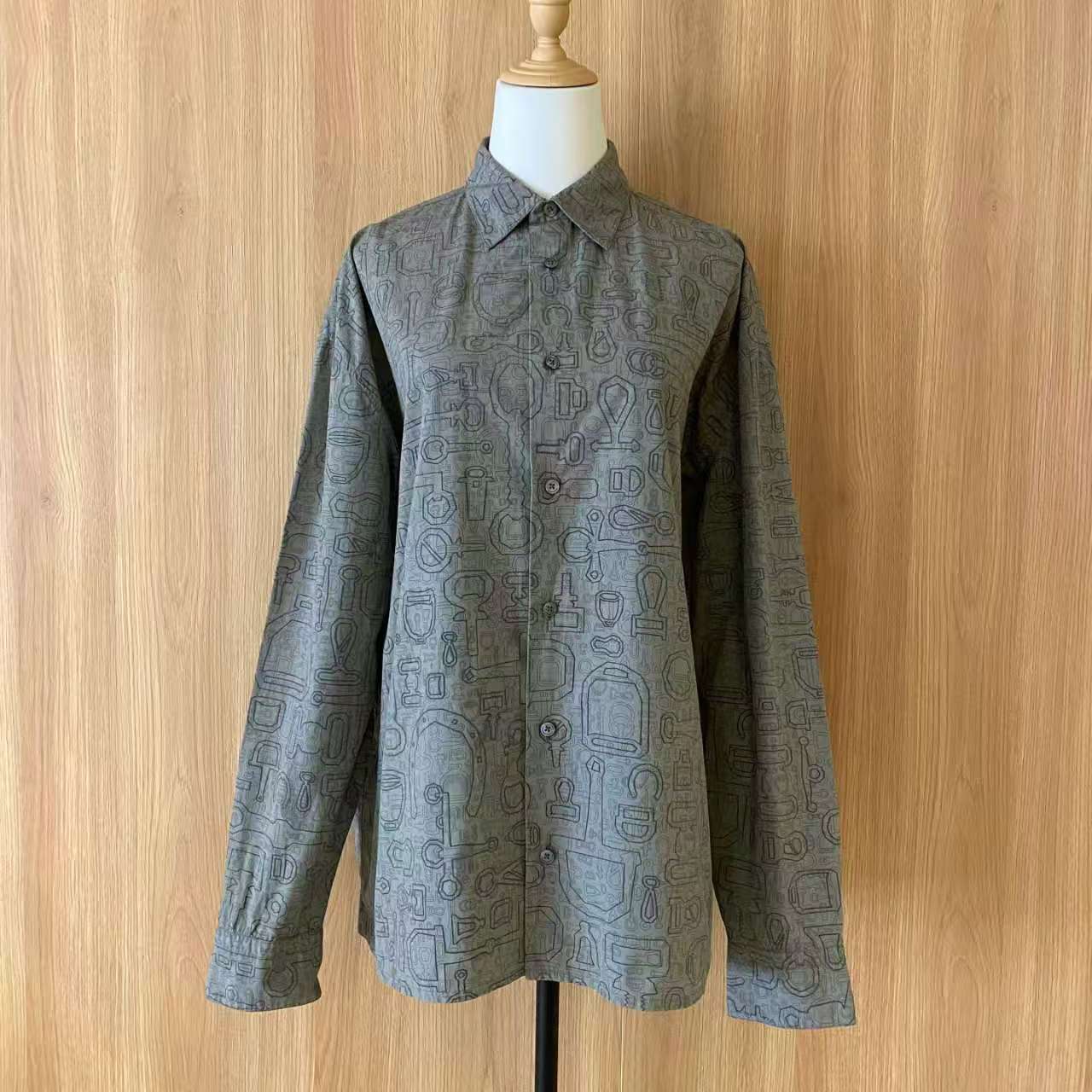 99新 Hermes/爱马仕 灰色满印长袖衬衣/13499454/代卖服务/12期