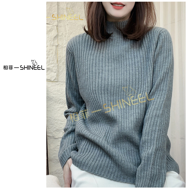 相菲一原创秋冬新款可机洗一线成衣半高领坑条时尚长袖毛针织衫
