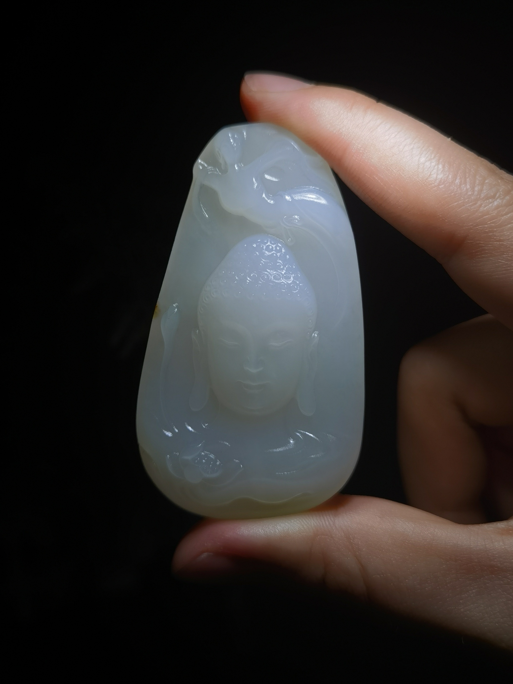 和田玉白玉俄巴沙料飞天礼佛挂件