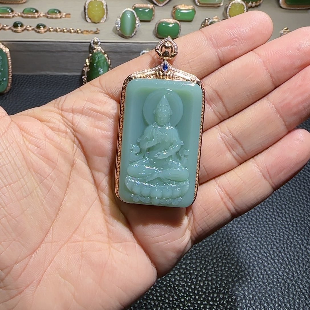 和田玉（碧玉）挂件18K金镶嵌东*