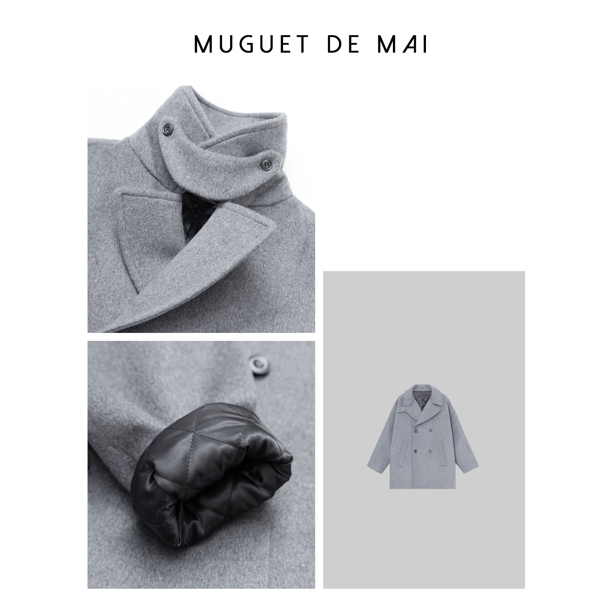 【MGDM】加厚保暖夹棉羊毛混纺大翻领中长款大衣女DDJ24420