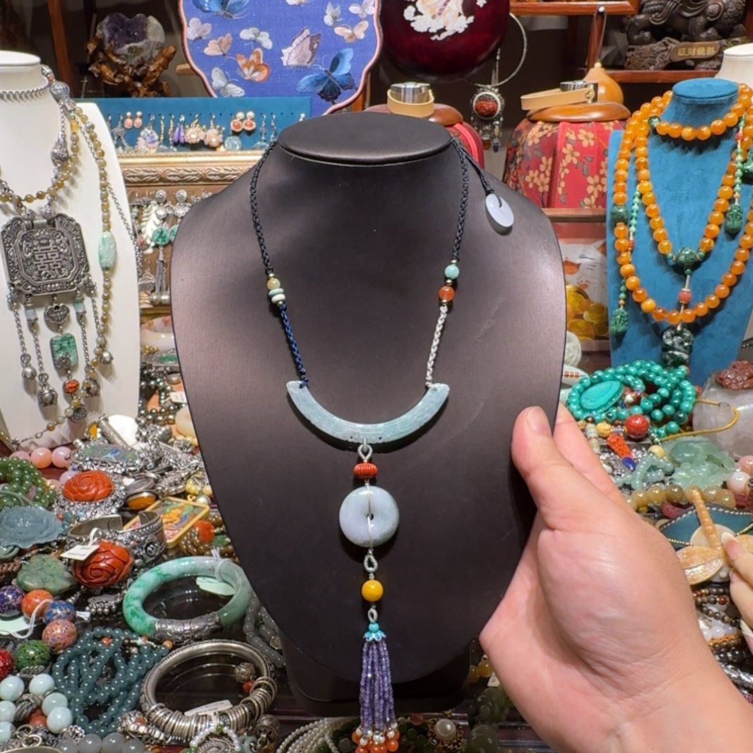 翡翠未镶嵌颈饰主播设计款编绳天然翡翠A货璎珞项链